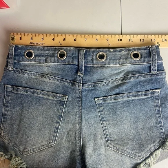 Altar’d State Size 25 Cut Off Denim Shorts Distressed Grommets Button Fly Grunge - Picture 7 of 11
